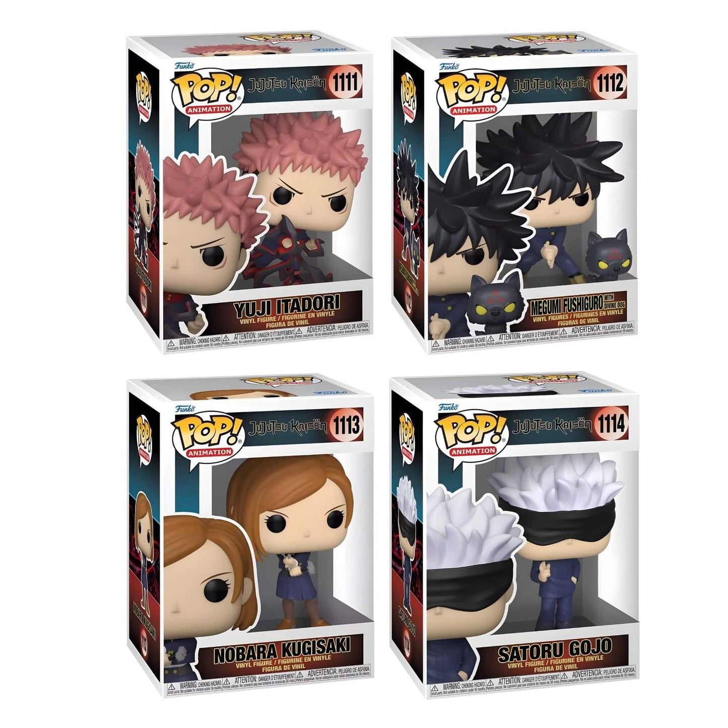 Funko Pop Jujutsu Kaisen 4-in-1 Bundle with Soft Protectors - Yuji, Megumi, Nobara, Satoru Gojo