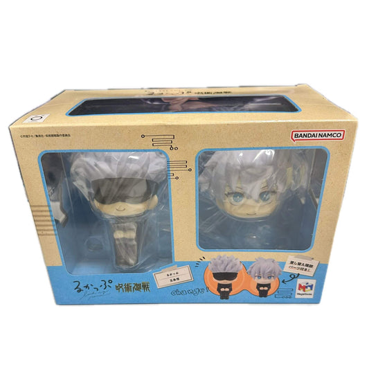 Front view of Megahouse Jujutsu Kaisen Look Up Series Satoru Gojo Figure in packng box in a white background