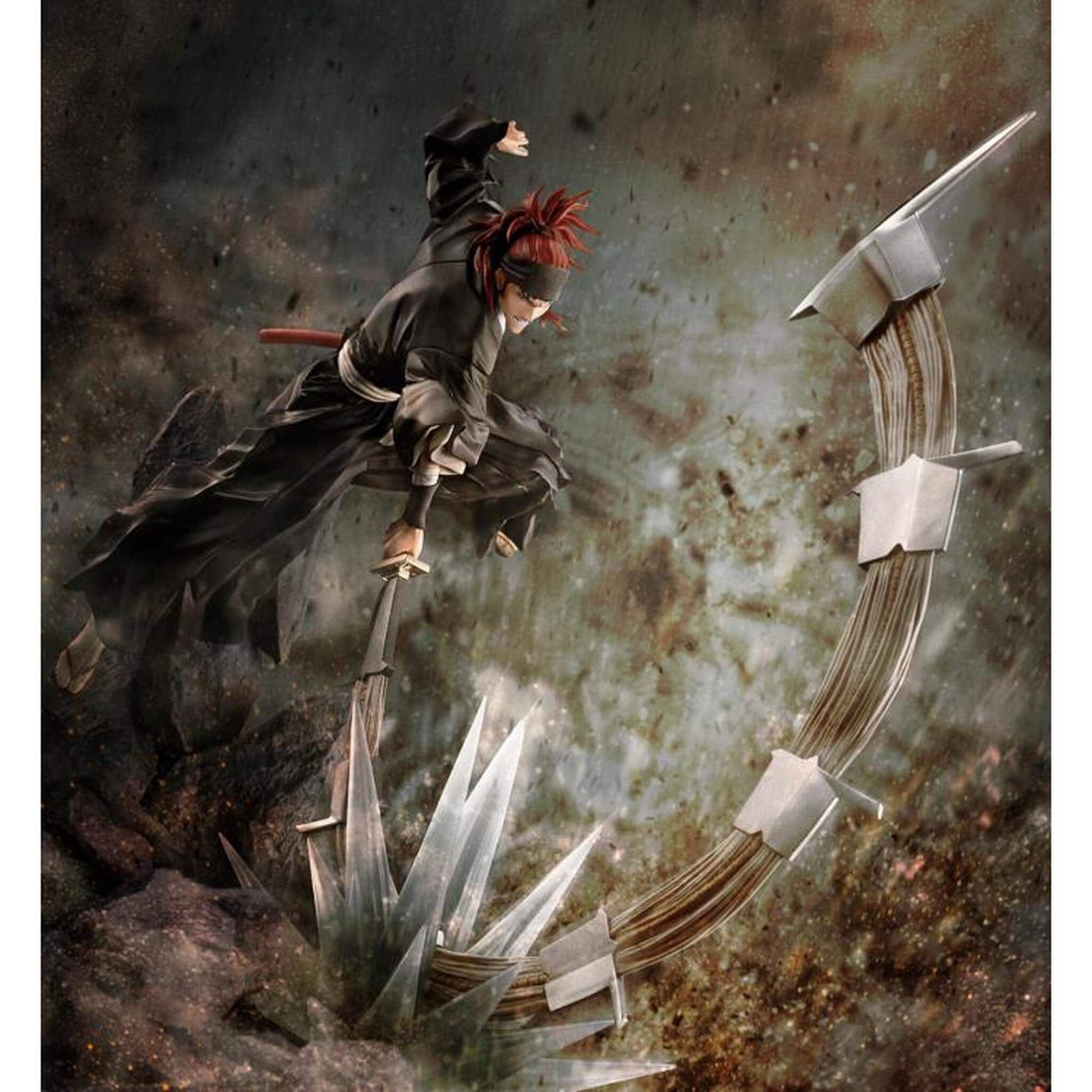 Bleach: Thousand-Year Blood War Renji Abarai FiguartsZERO Statue in a dynamic pose with a large weapon on a textured background