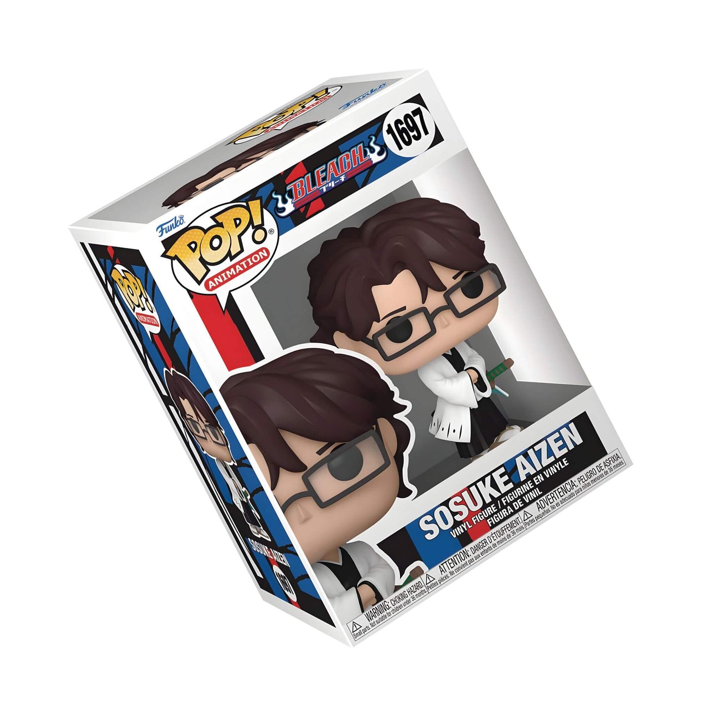 Pop! Vinyl box featuring a character with glasses and a lab coat, with 'Sosuke Aizen' text on a white background.