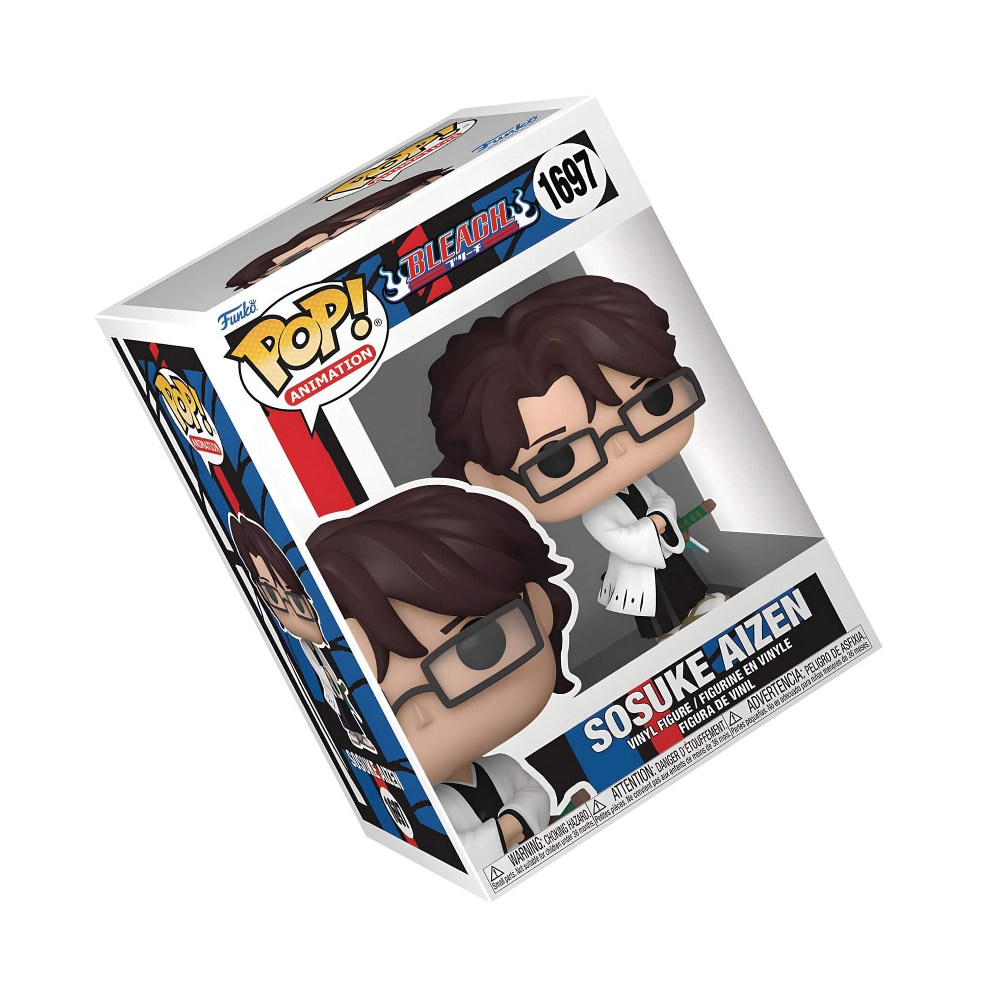 Pop! Vinyl box featuring a character with glasses and a lab coat, with 'Sosuke Aizen' text on a white background.