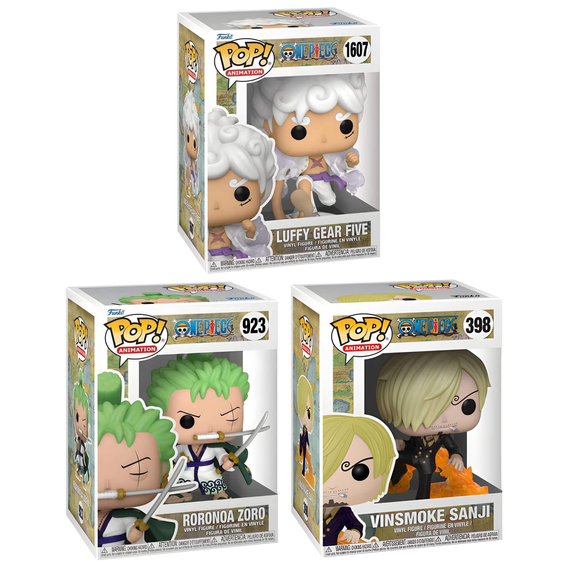 one piece gear 5 funko pop Funko Pop One Piece Luffy Gear 5, Zoro and Sanji Vinyl Figures 3-in-1 Bundle