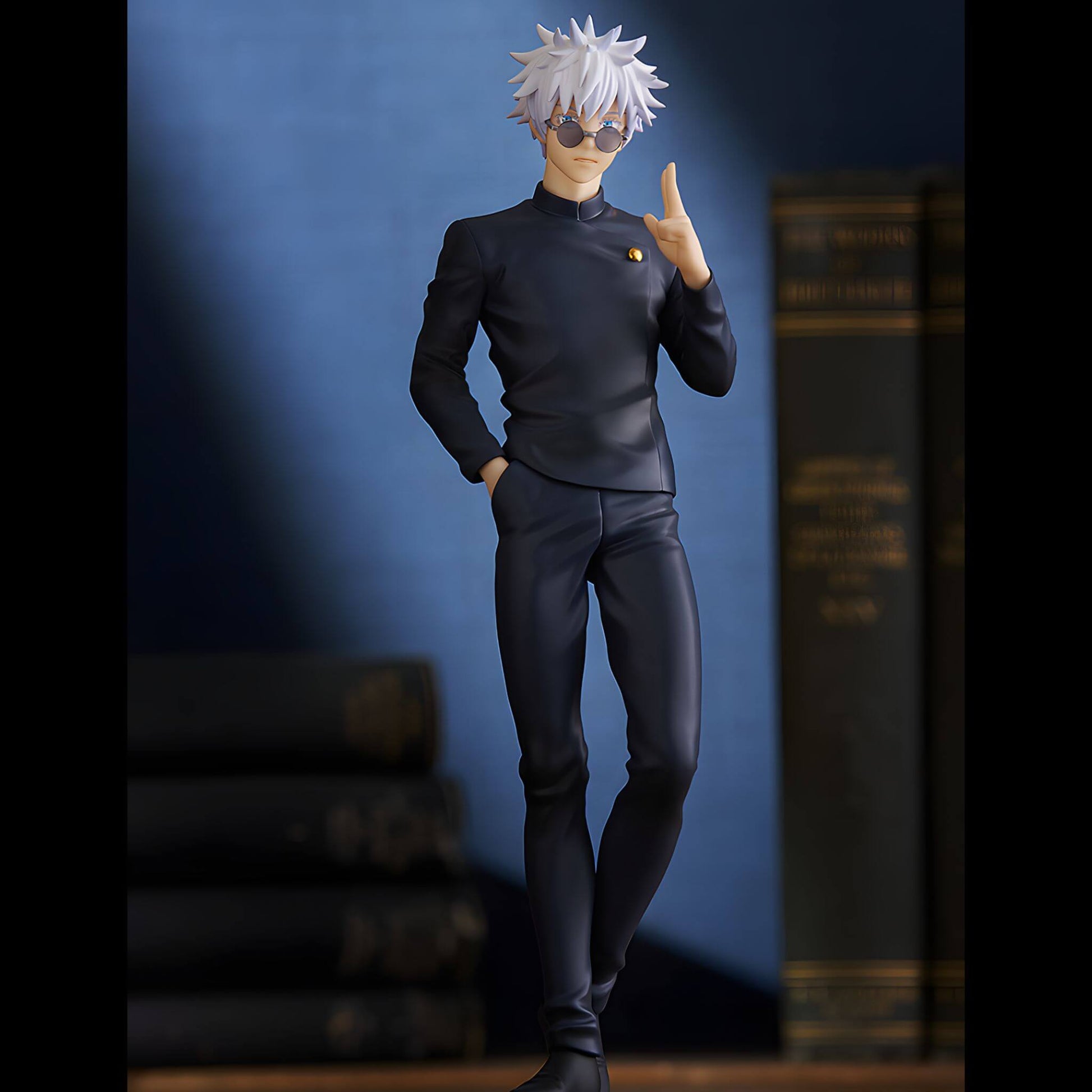 Good Smile Company Jujutsu Kaisen Pop Up Parade Satoru Gojo (Hidden Inventory) Figure p5 front view in bookshelf setting