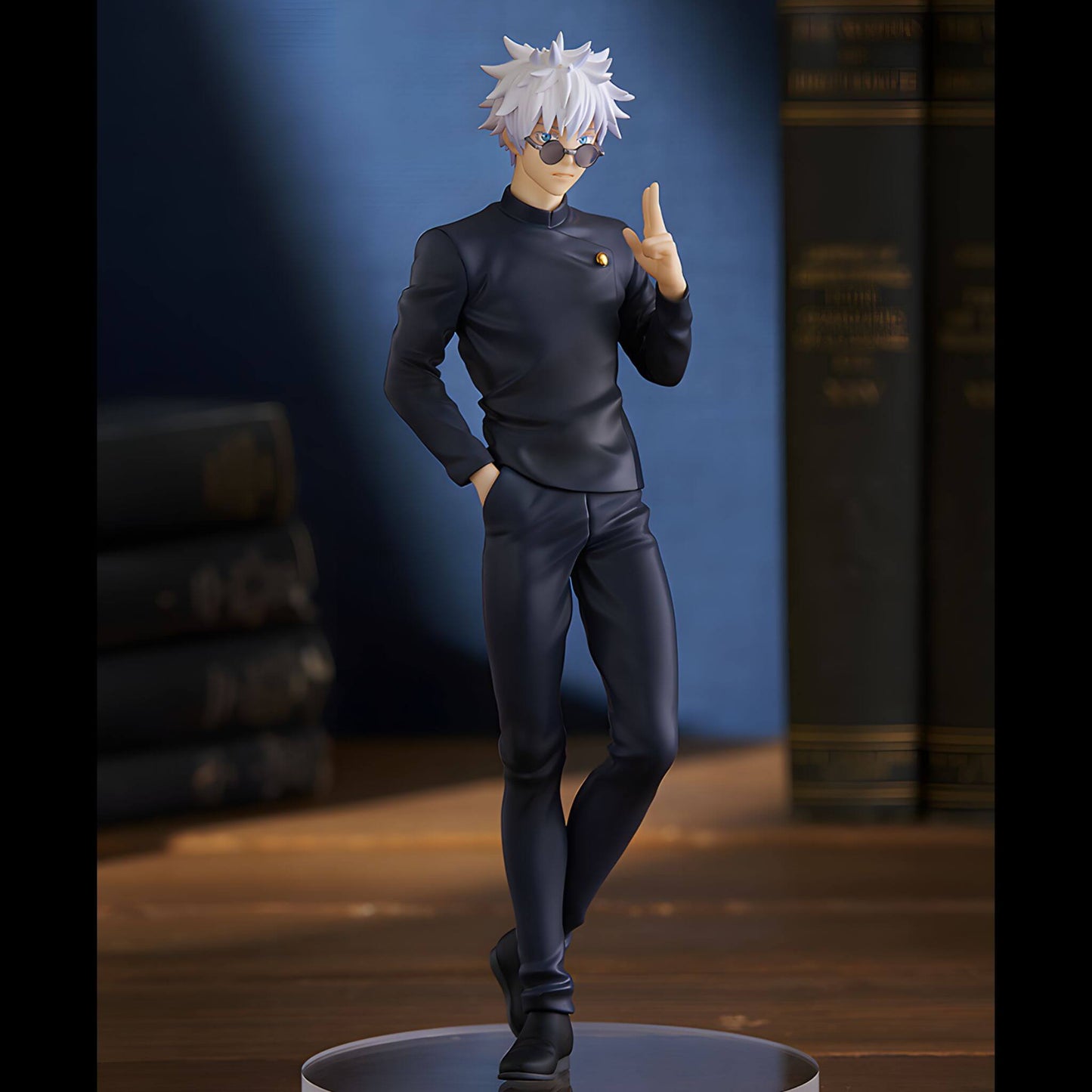 Good Smile Company Jujutsu Kaisen Pop Up Parade Satoru Gojo (Hidden Inventory) Figure p6 front view on bookshelf