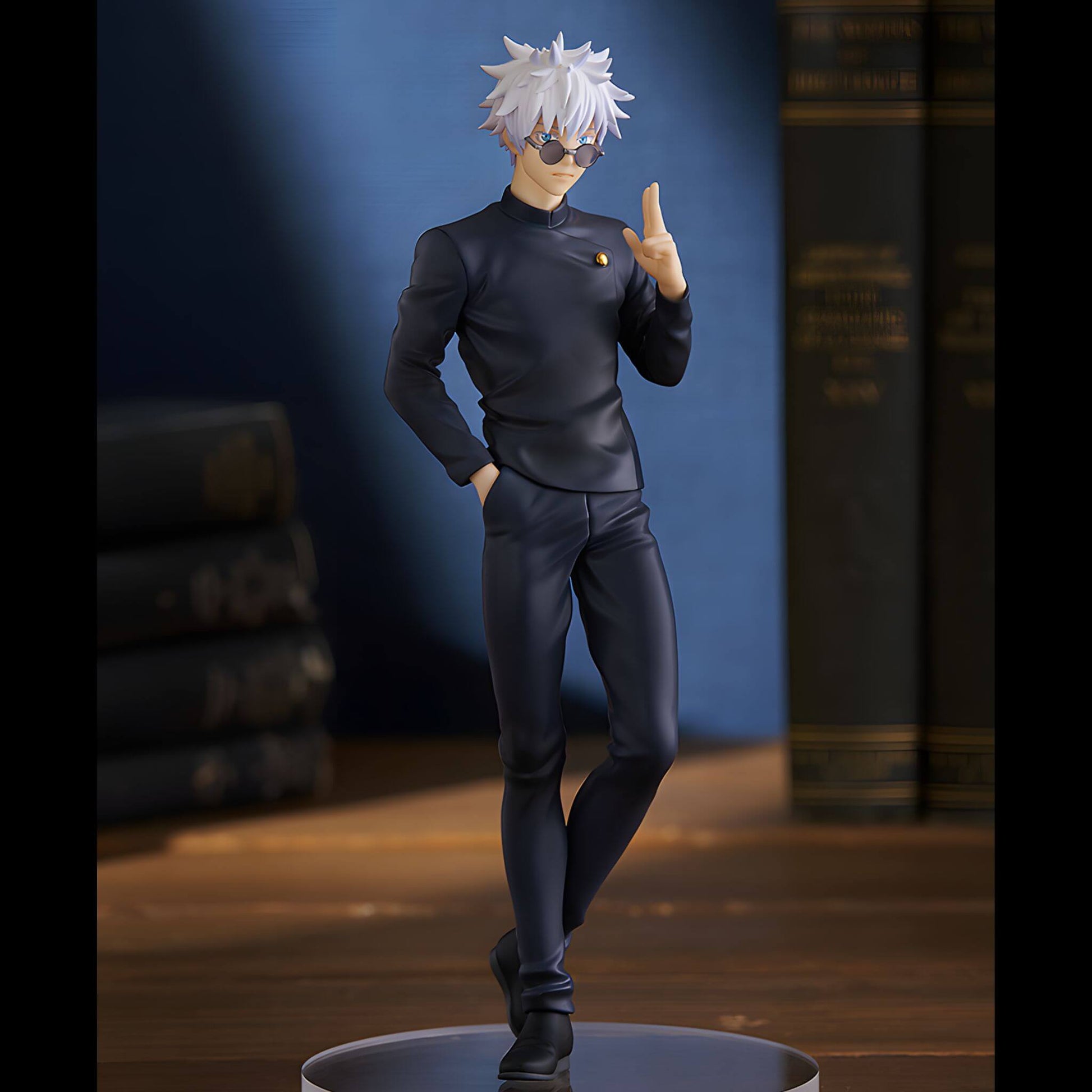 Good Smile Company Jujutsu Kaisen Pop Up Parade Satoru Gojo (Hidden Inventory) Figure p6 front view on bookshelf
