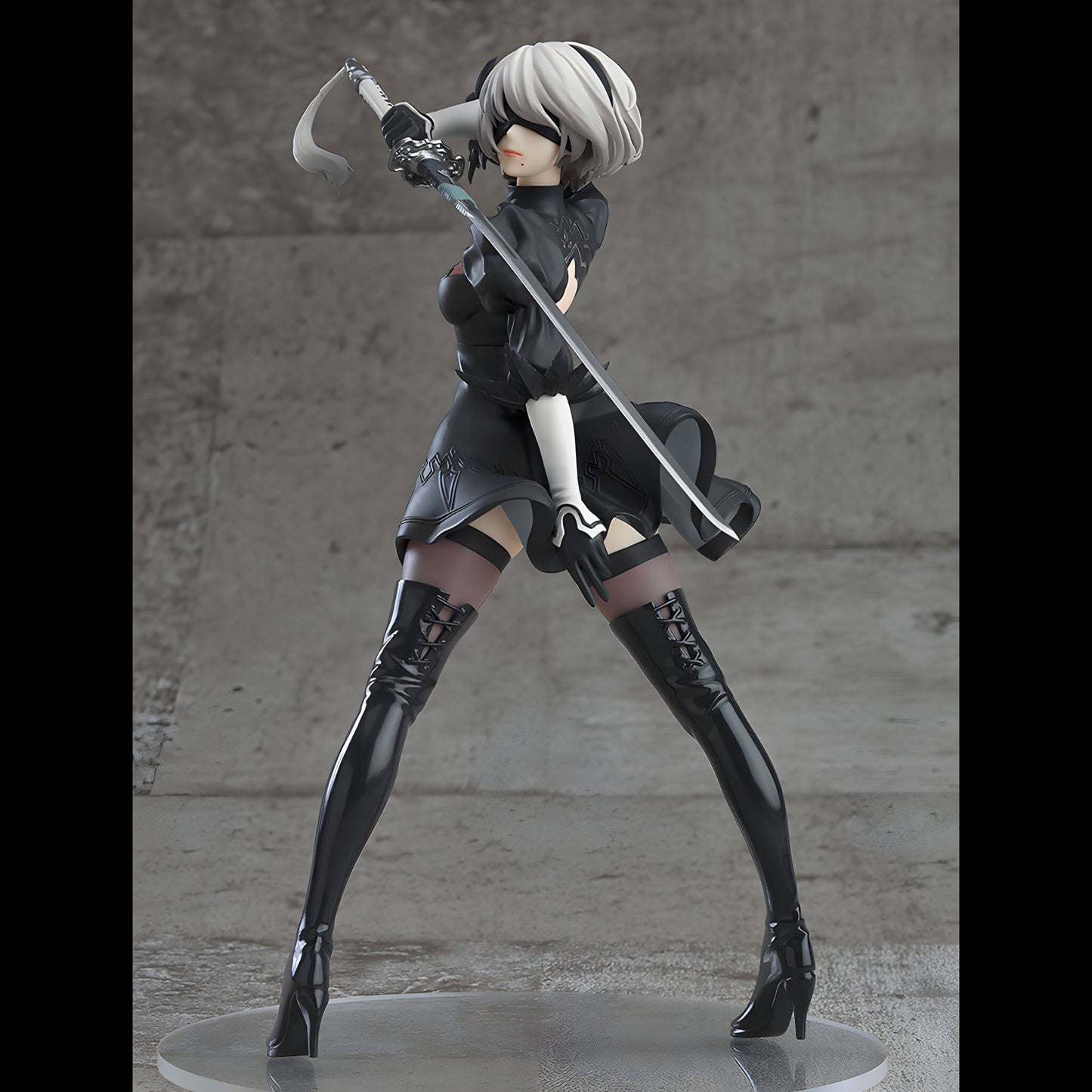 Good Smile Company NieR Automata Pop Up Parade 2B (YoRHa No.2 Type B) Figure in a dynamic pose with a sword against a gray background