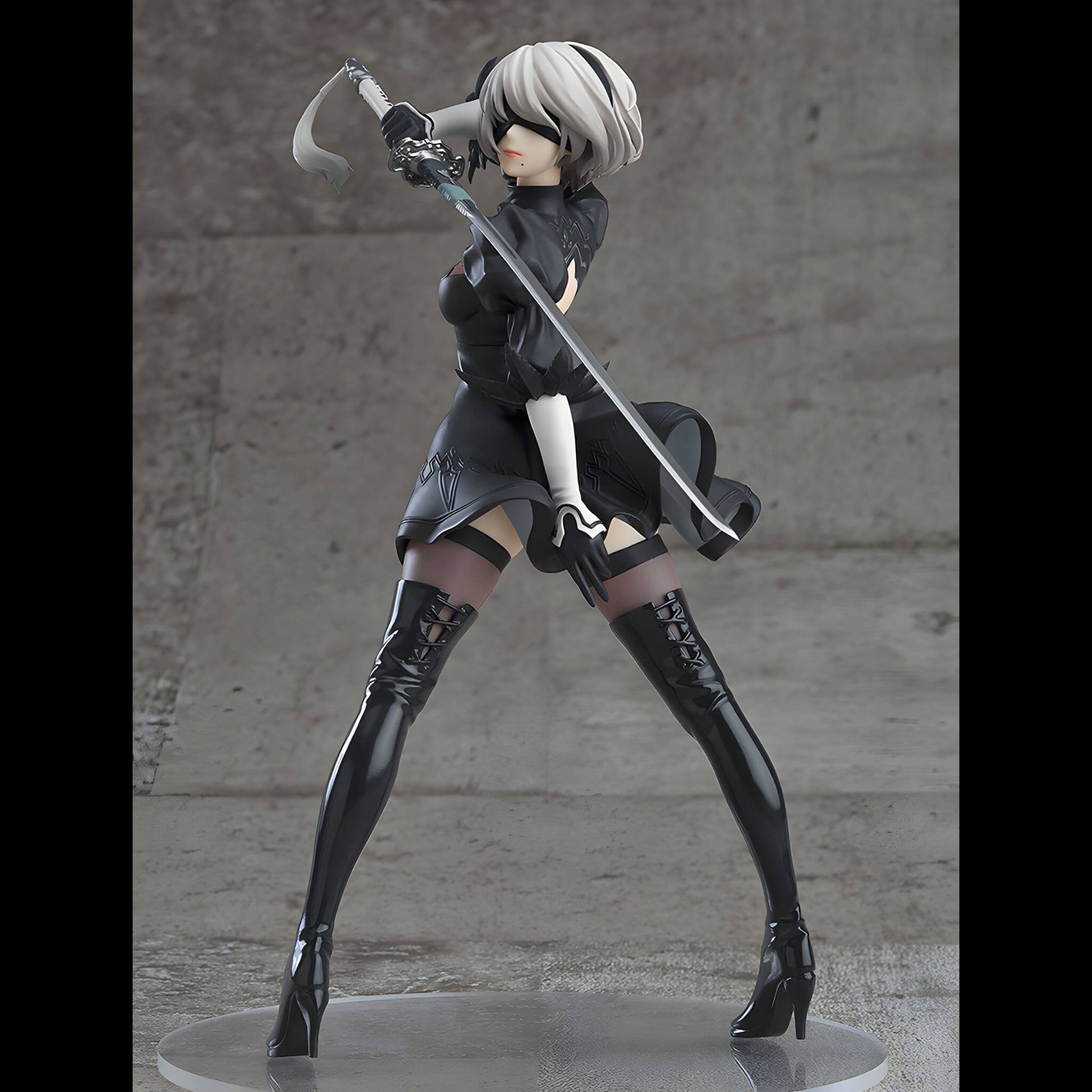 Good Smile Company NieR Automata Pop Up Parade 2B (YoRHa No.2 Type B) Figure in a dynamic pose with a sword against a gray background