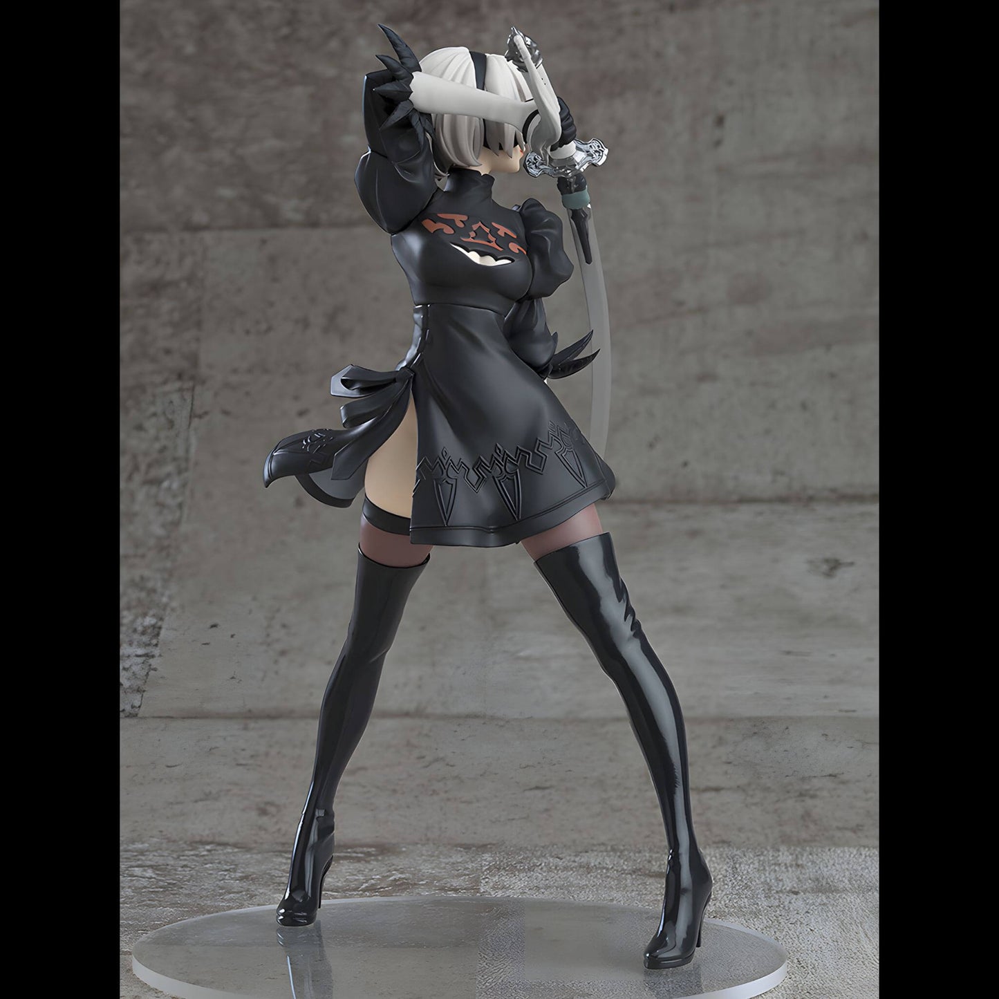 Good Smile Company NieR Automata Pop Up Parade 2B (YoRHa No.2 Type B) Figure in a dynamic pose, looking back against a gray background