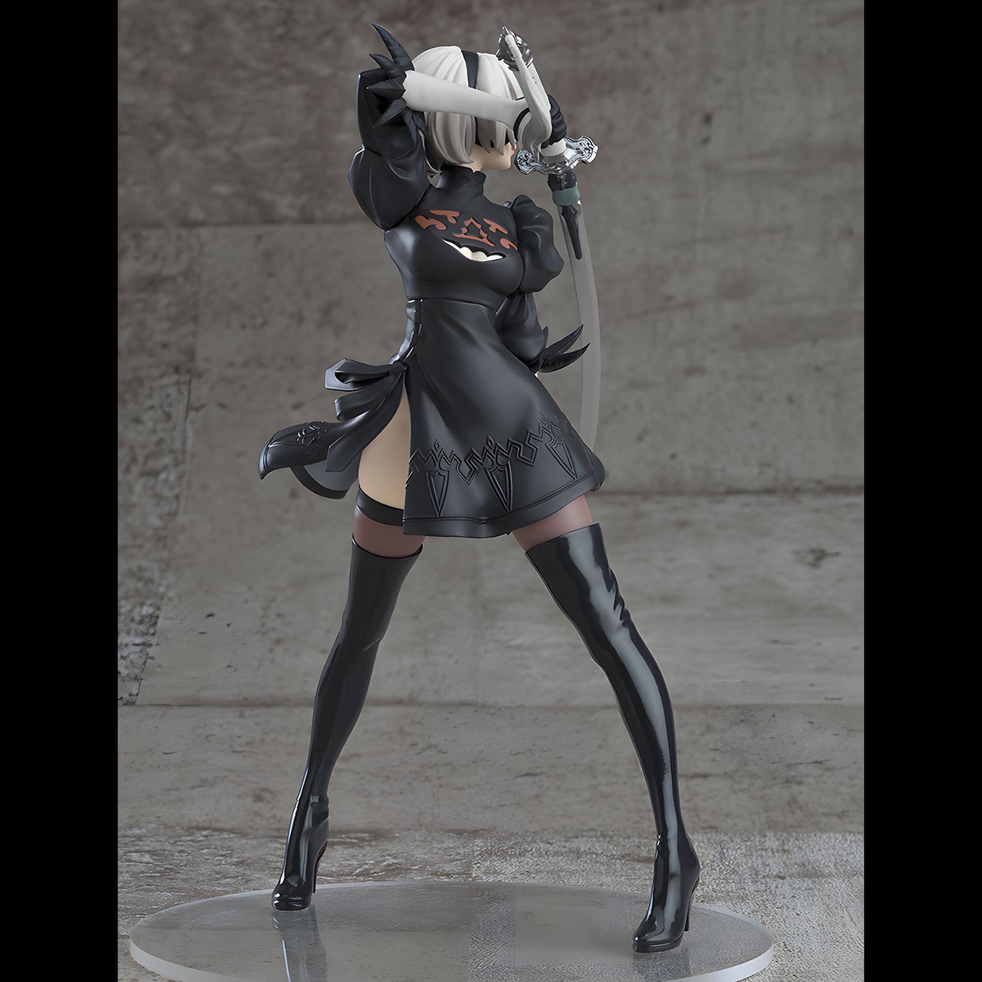 Good Smile Company NieR Automata Pop Up Parade 2B (YoRHa No.2 Type B) Figure in a dynamic pose, looking back against a gray background