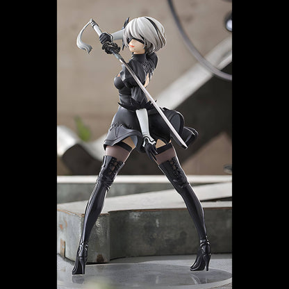 Good Smile Company NieR Automata Pop Up Parade 2B (YoRHa No.2 Type B) Figure in a black outfit with a weapon on a setup background
