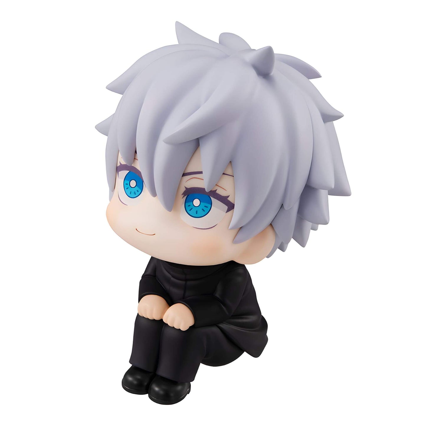 Megahouse Jujutsu Kaisen Look Up Series Satoru Gojo figurine with white hair and blue eyes on a white background - side look