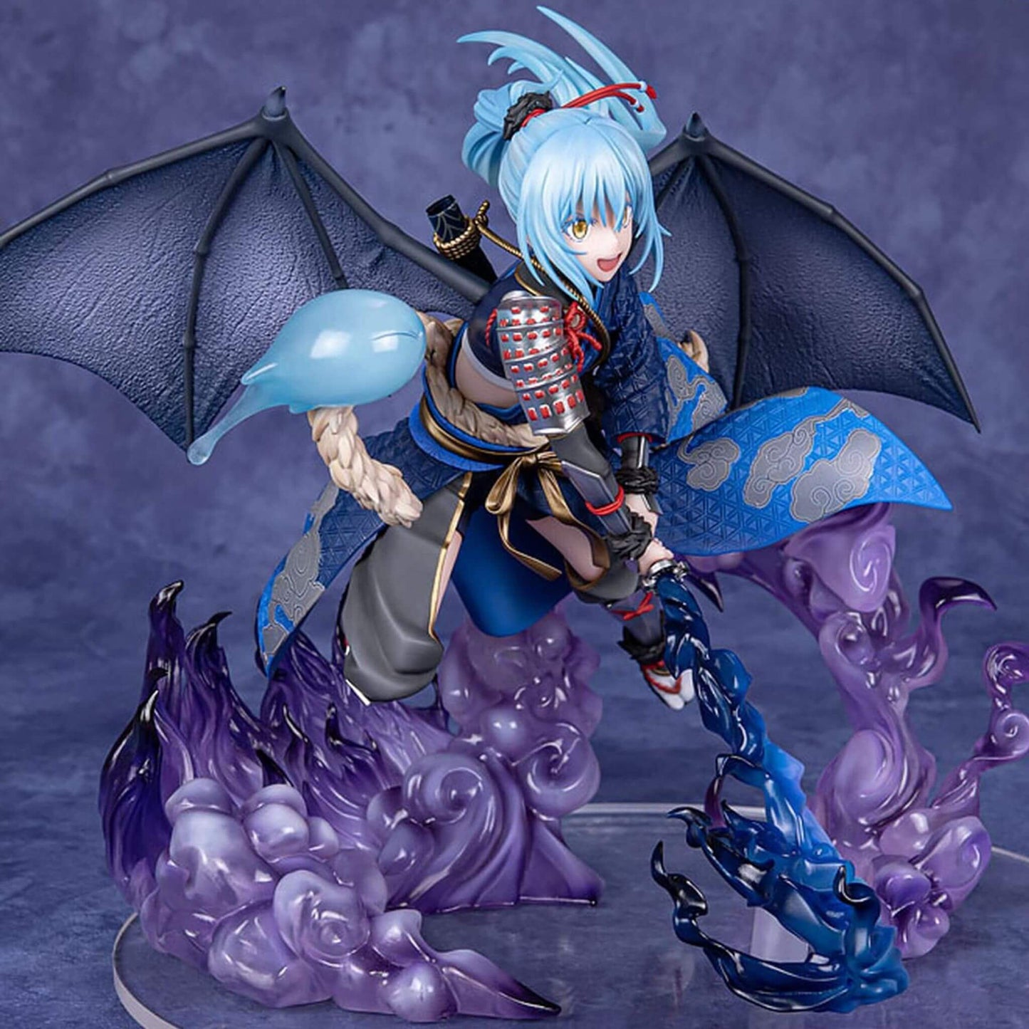 That Time I Got Reincarnated as a Slime Figurine of Rimuru Tempest with blue hair and dragon-like wings on a dark background