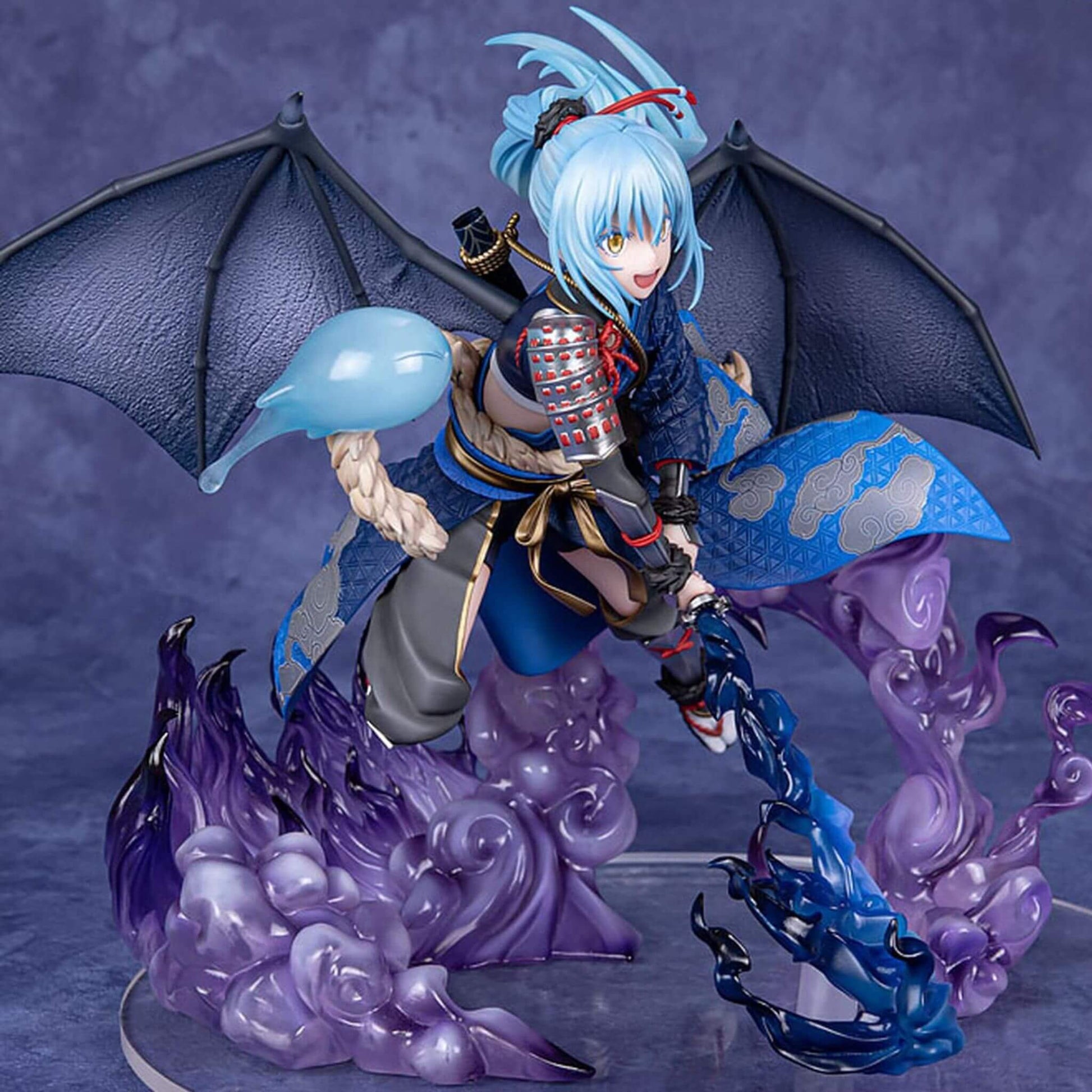 That Time I Got Reincarnated as a Slime Figurine of Rimuru Tempest with blue hair and dragon-like wings on a dark background