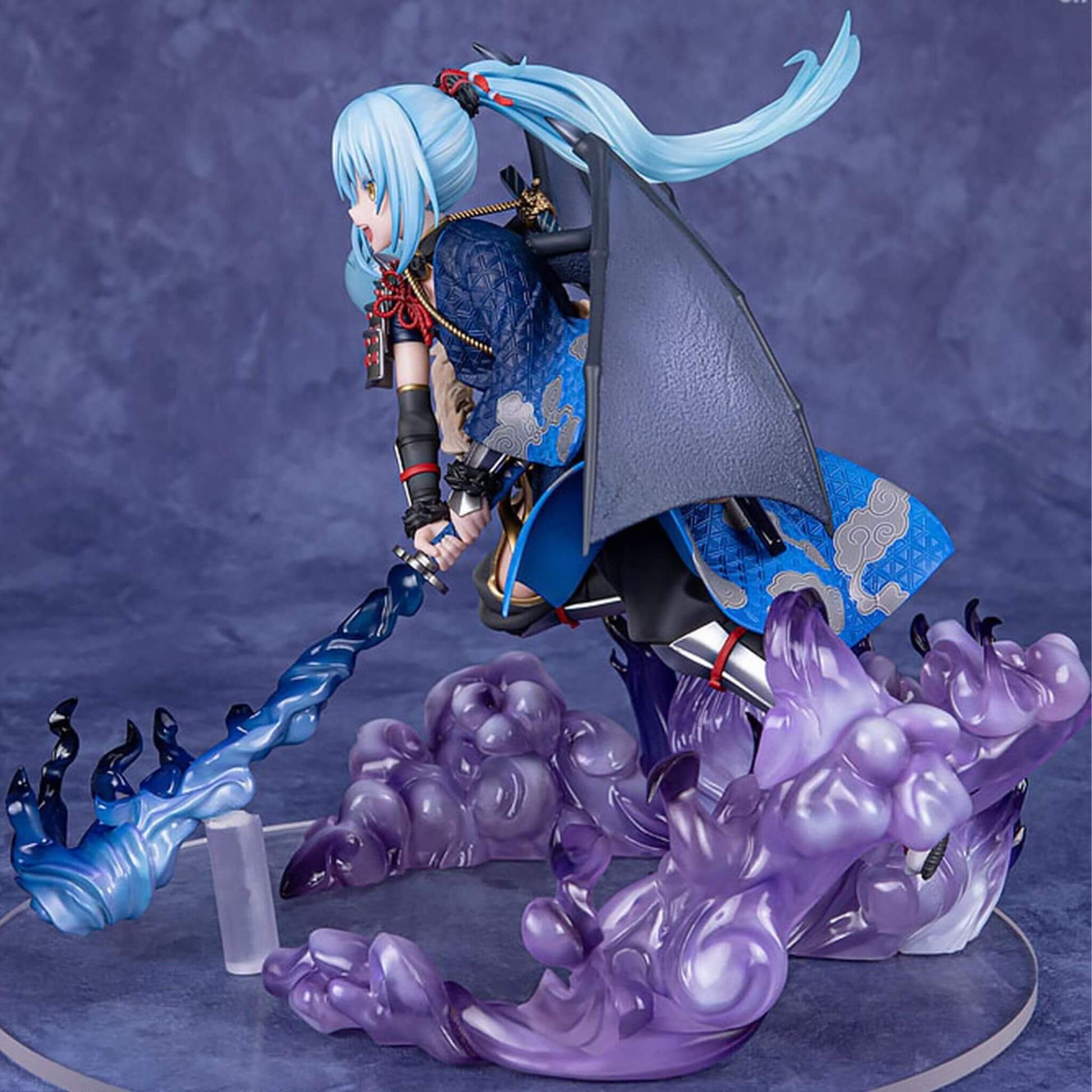 That Time I Got Reincarnated as a Slime Figurine of Rimuru Tempest  with blue hair and purple creature on a gray background