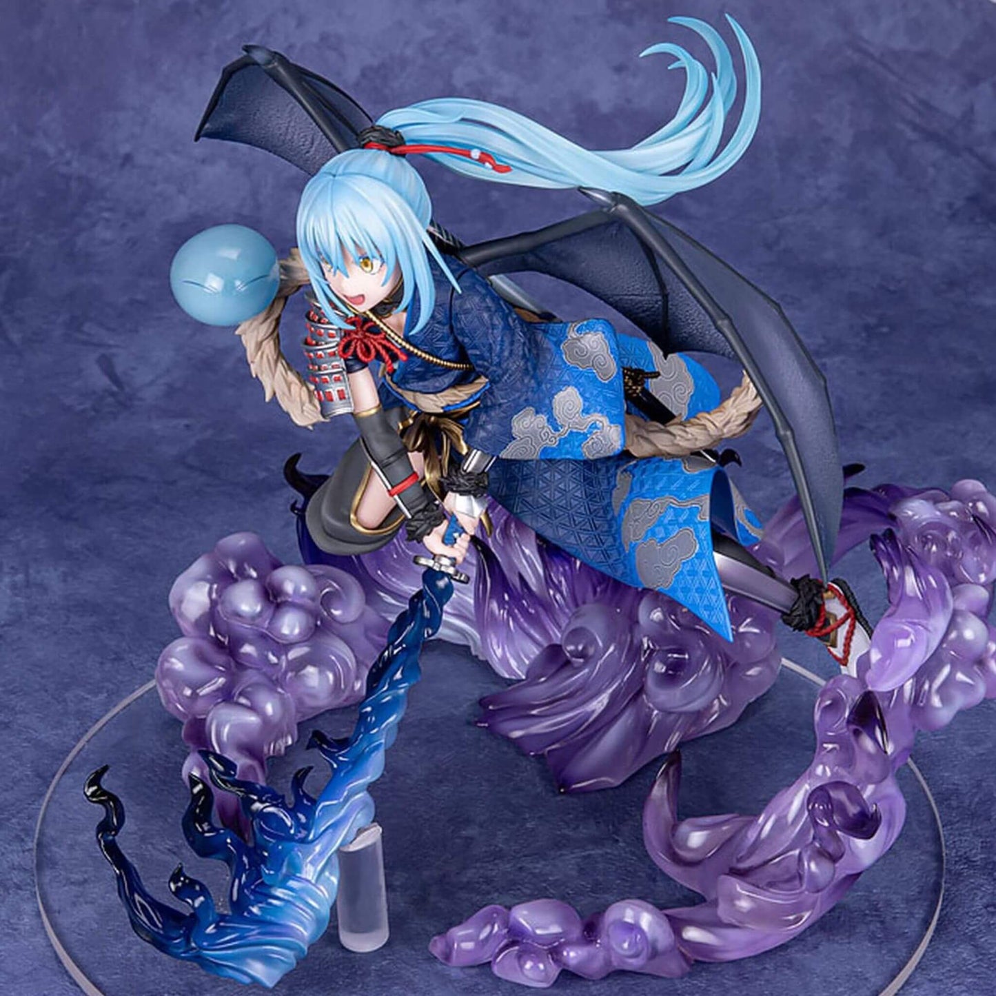 That Time I Got Reincarnated as a Slime Figurine of Rimuru Tempest  with blue hair and traditional outfit on a purple background
