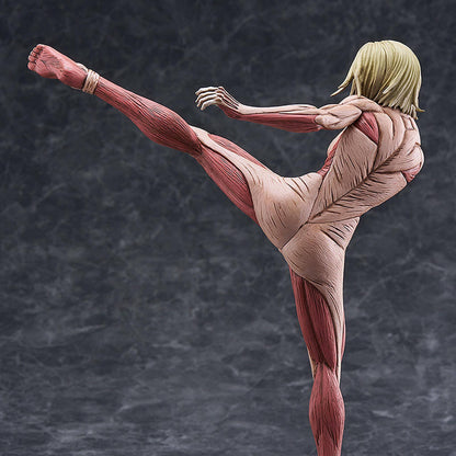 Attack On Titan Female Titan Pop Up Parade L sized figure which features a dynamic pose on a textured gray background