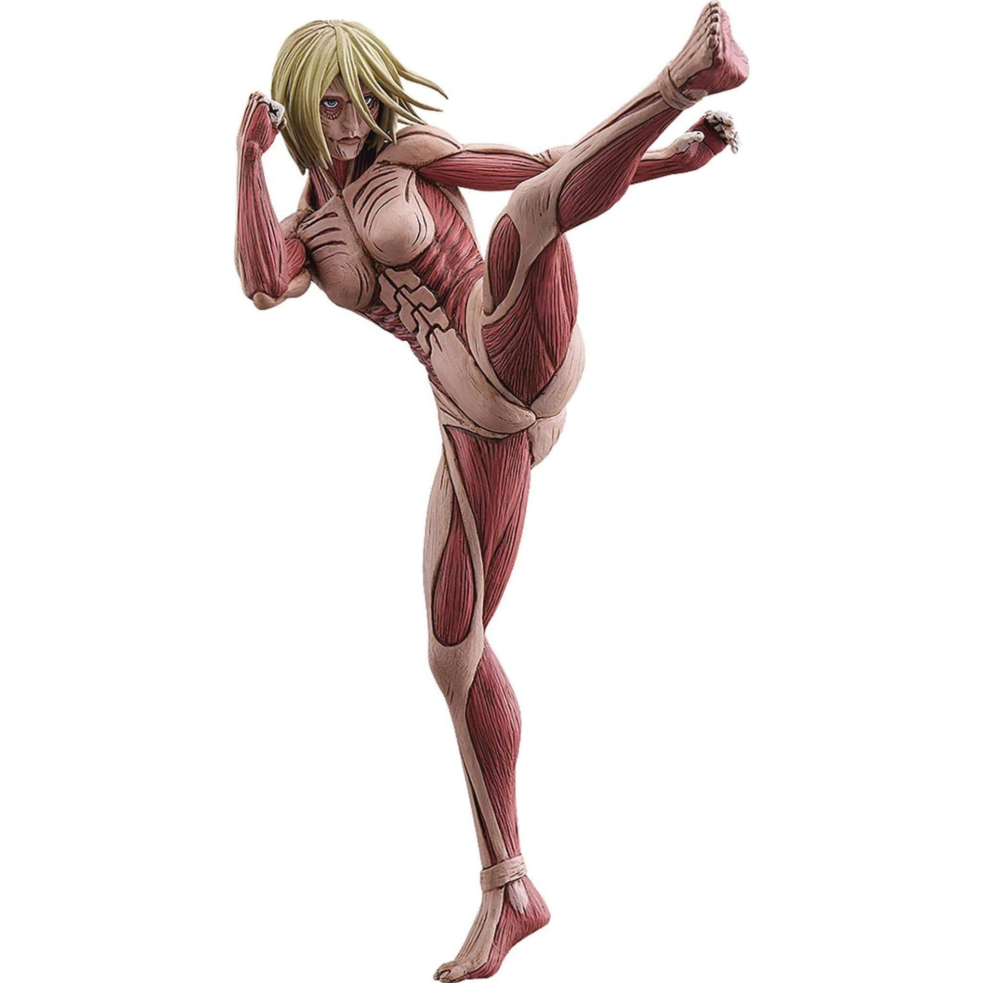 Attack On Titan Female Titan Pop Up Parade L sized figure which features an anatomical model of a human body with visible muscles on a white background