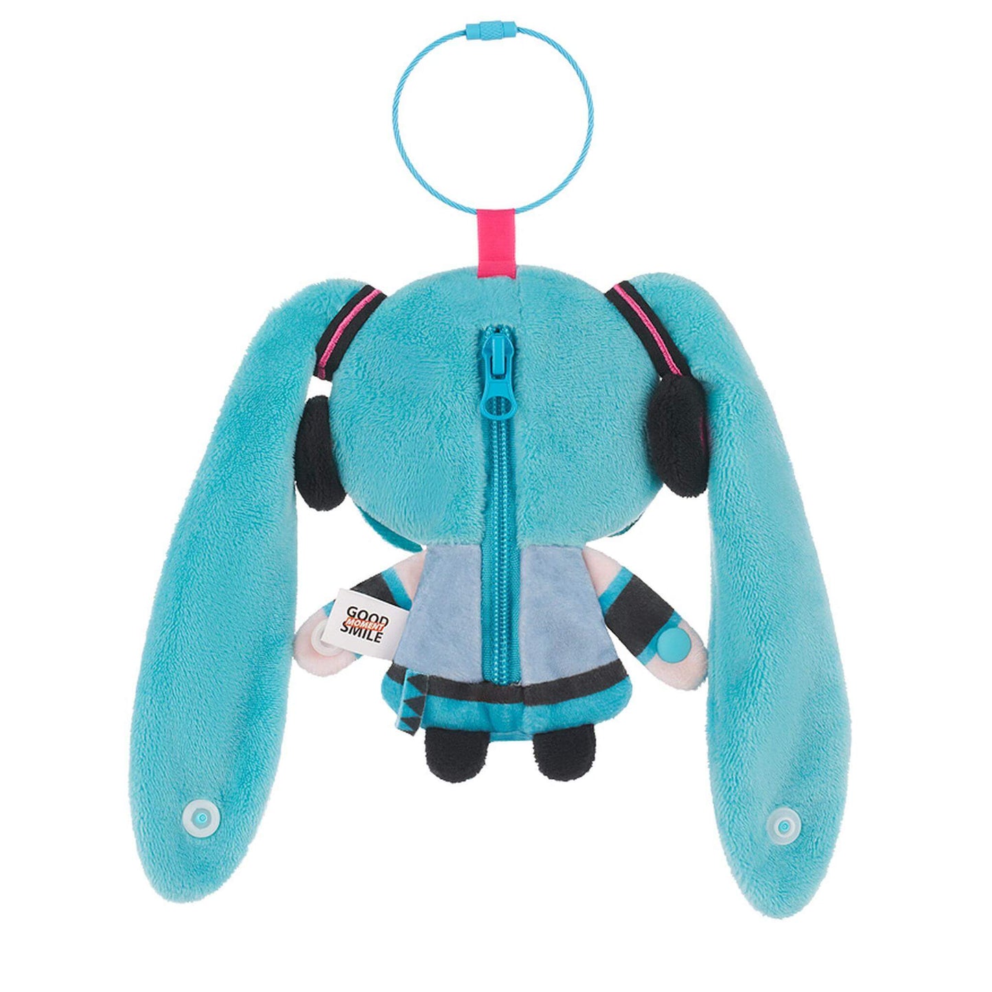Hatsune Miku Keychain Pouch with blue hair and a gray outfit on a white background