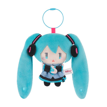 Hatsune Miku Keychain Pouch of an animated character with blue hair and a black outfit on a white background
