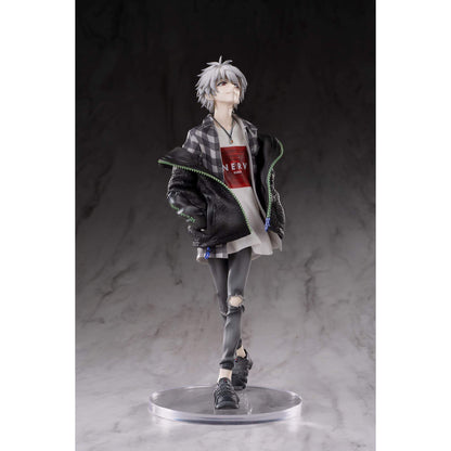 Neon Genesis Evangelion 1/7 Scale Figure of Kaworu Nagisa in a checkered jacket and plaid shirt on a dark background