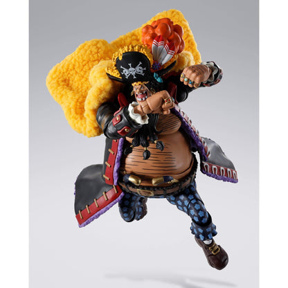 S.H.Figuarts action figure of Marshall D. Teach (BlackBeard) with a large yellow cap on a gray background