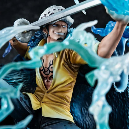 One Piece Portrait Of Pirates WA-MAXIMUM Trafalgar Law "The Surgeon of Death" (Awaken) figure of a character from an anime with dynamic pose and water effects.