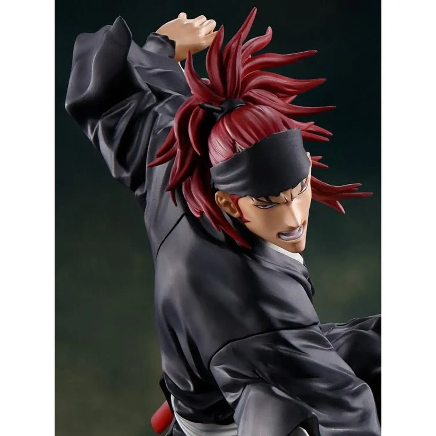 Bleach: Thousand-Year Blood War Renji Abarai FiguartsZERO Statue with red hair and black headband in dynamic pose against a dark background