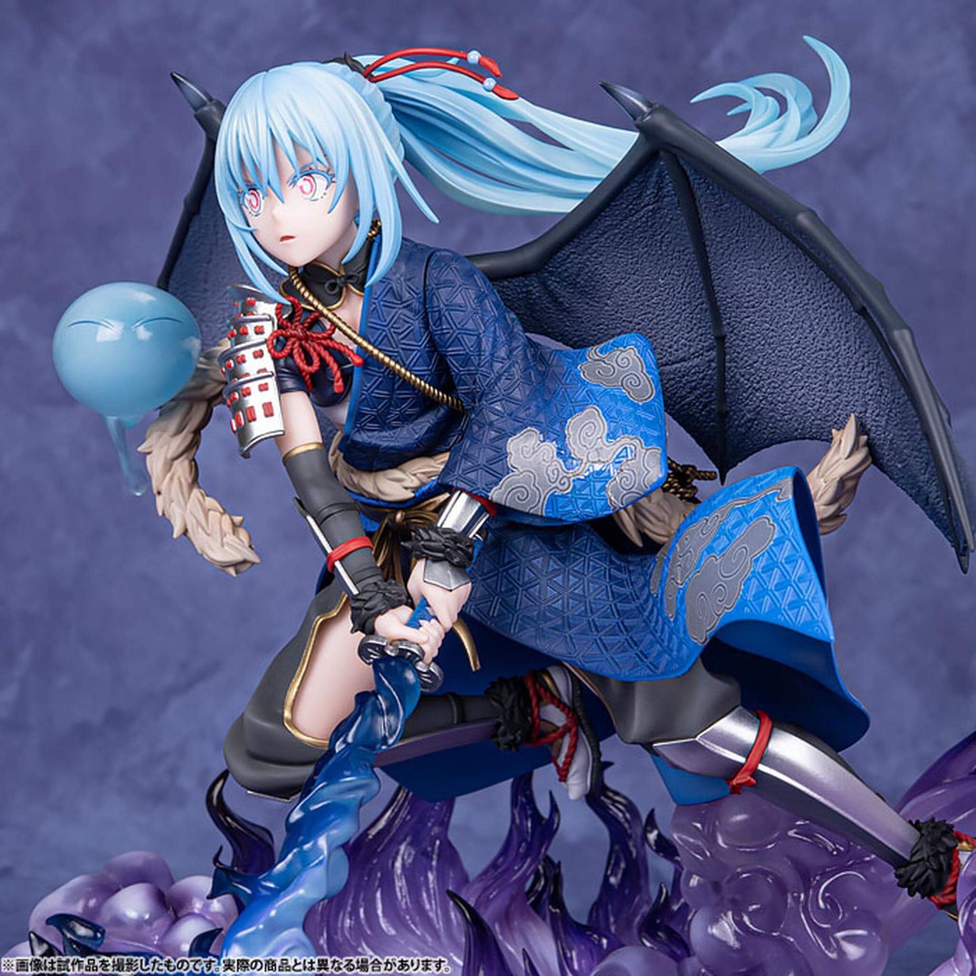That Time I Got Reincarnated as a Slime Figurine of Rimuru Tempest with blue hair and traditional attire against a purple background