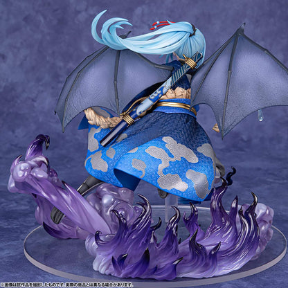 That Time I Got Reincarnated as a Slime Figurine of Rimuru Tempest  in blue attire with an umbrella and purple flames on a dark background