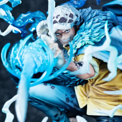 One Piece Portrait Of Pirates WA-MAXIMUM Trafalgar Law "The Surgeon of Death" (Awaken) figure with blue energy effects and a yellow outfit