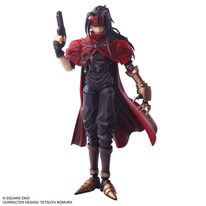 Final Fantasy 7 Vincent Valentine Action figure with red cape and black outfit holding a gun on a white background