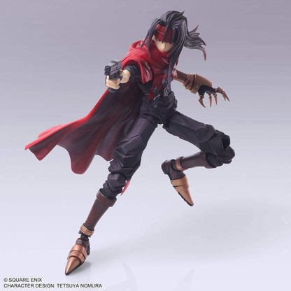 Final Fantasy 7 Vincent Valentine Action figure with a red cape and black outfit holding a gun on a gray background