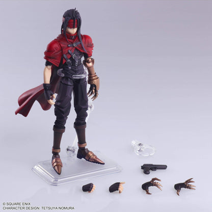 Final Fantasy 7 Vincent Valentine Action figure with accessories on a gray background